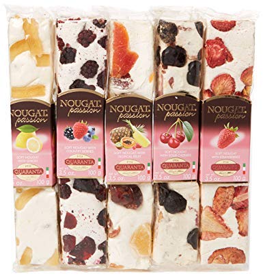Quaranta (5 pack) Assorted Fruit & Nut Torrone Bars 5 x100g Soft Torrone Nougat from Italy