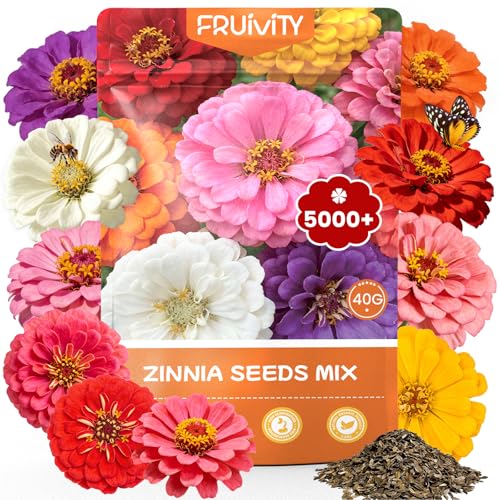 Fruivity Zinnia Seeds for 2026 Planting 5000+ Flowers Seeds 7 Vibrant Colors Mix & Large Bloom Heirloom Wildflower Seeds for Pollinator Garden Outdoor Borders Easy to Grow Annual Flowers