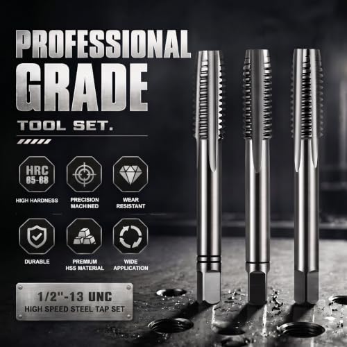 Image of Gisafai 3 Pcs Hss Tap Set Taper Plug and Bottoming Hand Taps, 1 /2 inch-13