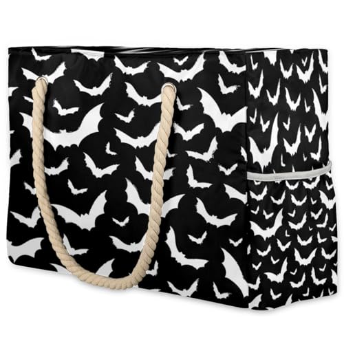Halloween Goth Bat Beach Bags for Women Large Beach Tote Waterproof Sandproof Large Tote Bag Swim Pool Bags