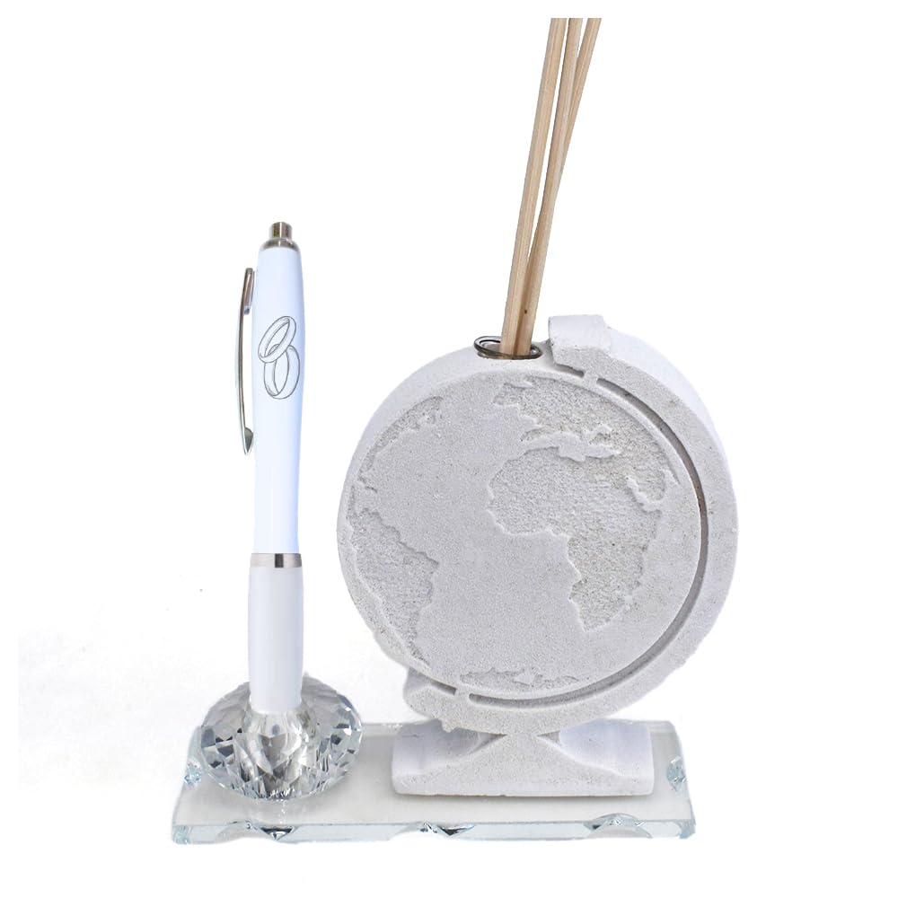 DLM 34648 (Kit 12 Pezzi) Profumatore PortaPenne in Cristallo Mondo Mappamondo Viaggi FEDI Anniversario di Nozze Matrimonio Penna Diffusore Profumo bomboniera