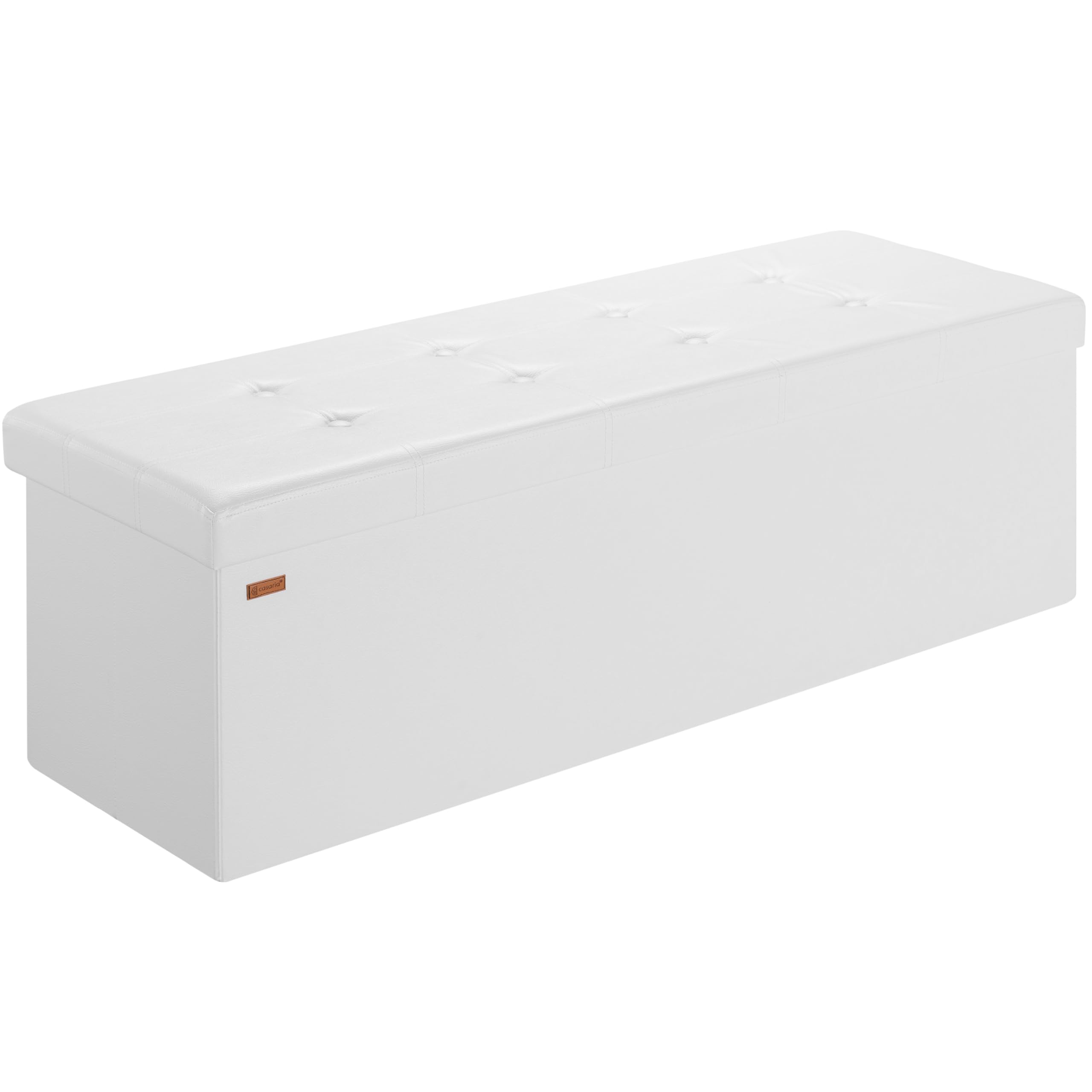 CASARIA® Banco Almacenaje Plegable Puff Reposapiés Otomana Almacenamiento Salón Dormitorio Capacidad Carga 300kg Resistente Efecto Piel 115x40x40cm Blanco