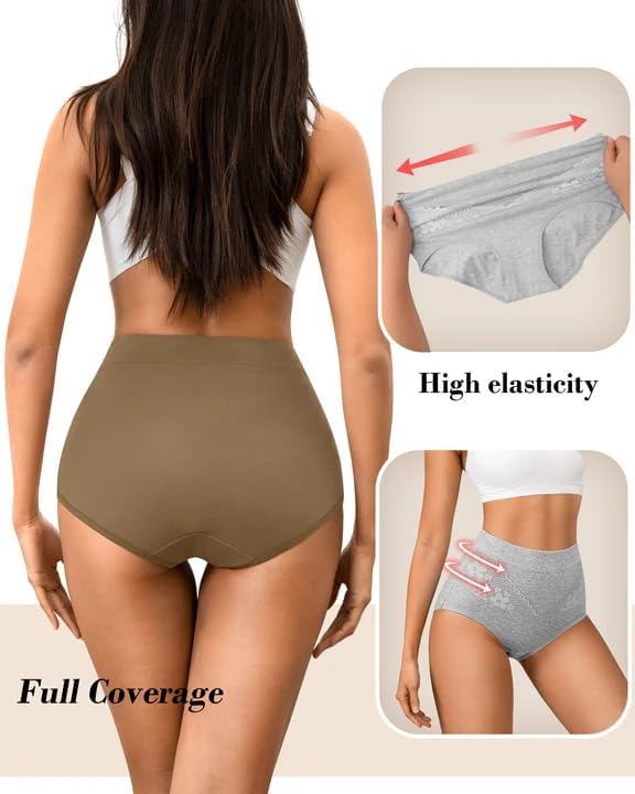 IROCUE High Waisted Underwear for Womens Cotton Tagless Soft Ladies Panties Full Coverage Slight Tummy Control Briefs 5 Pack - Image 4