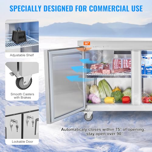 Image of VEVOR 72 inch Commercial Refrigerator Sandwich & Salad Prep Table, 20 Cu. Ft Stainless Steel Refrigerated Food Prep Station with 3 Doors, Frost Free Refrigerator with Lock for Restaurant, Bar, Store