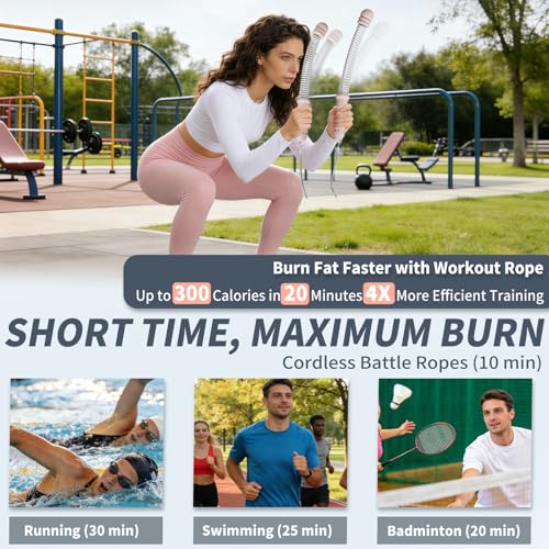 Image of Pinailon Ropeless Battle Ropes, Workout Exercise Rope for Strength Building, Heavy Duty Portable Cordless Battle Ropes for Home Gym, HIIT and Low-Impact Aerobic Training for Men & Women, Pink