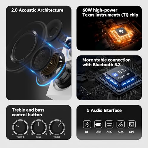 Image of BS4 Bluetooth Bookshelf Speakers, 120W Powered Active Speaker 4 Inch Woofer, HiFi Speakers with aptX Bluetooth USB, for Home, Studio, Gaming, Set of 2, Black