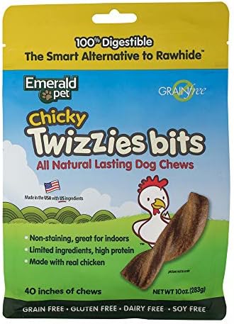 Emerald Pet - Dog Chews, Chicken Chew Treats, Rawhide Free, All-Natural Mini Chews, Lasting Dog Treat, 100% Digestible, Grain-Free, Gluten-Free (Twizzies Bits Bag, 10 Ounce)