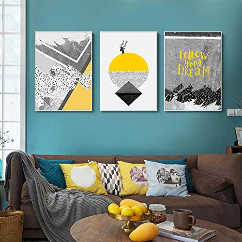 Affiches et Impressions scandinaves Géométrie Jaune Mur Art Toile Peinture Mur Photo pour Salon Esthétique Chambre Décor 50x70 cm x 3 Pas de Cadre
