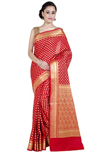 Chandrakala Women's Red Kataan Silk Blend Banarasi Saree,Free Size(1268RED)