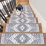 HEBE Carpet Stair Treads for Wooden Steps Indoor 15 Pack 8' X 30' Non Slip Reusable Staircase Step Treads Self Adhesive Stairway Carpet Edging Stair Rugs Runner for Kids and Pets