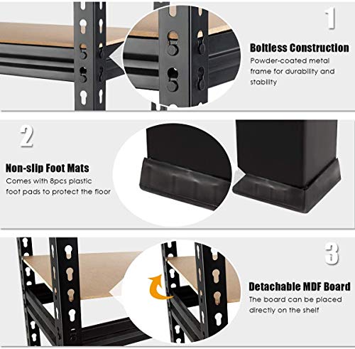 Image of STAR WORK Metal Shelving Unit Adjustable Garage Storage Utility Rack Shelves Multipurpose Shelf Warehouse Basement Kitchen Living Room Pantry (Black, 4 Section (4'6 inchX 2'X 1' FT))
