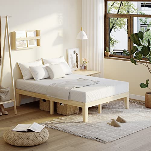 Komfott 14 Inches Wood Platform Bed Frame Twin Size, Solid Wood Mattress Foundation With Rubber Wood Frame, Strong Poplar Wood Slat Support, No Box Spring Needed, Bed Frame (Natural) #TOP3