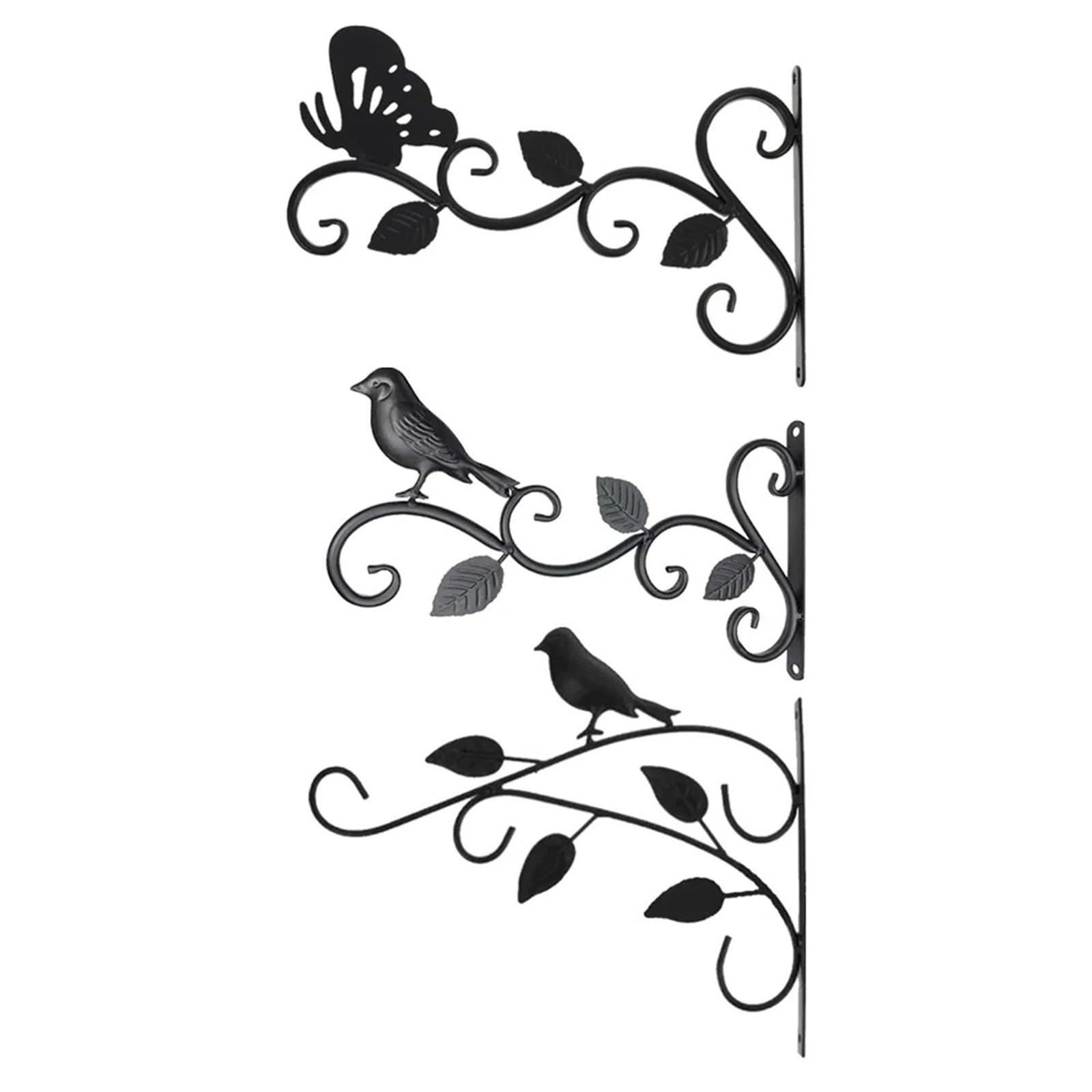 2 supporti for cestini sospesi, da parete, in metallo, for appendere mangiatoie for uccelli, for fiori Per Vasi Sospesi(Black C)