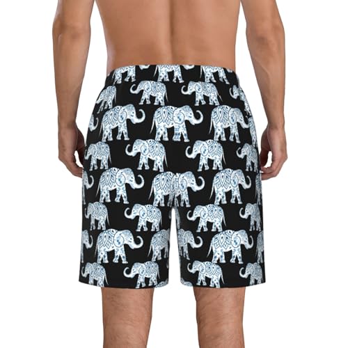 Men's Beach Shorts Swim TrunksFun Patterns Elephant-Blue Black Print for Surfing Running Summer Vacation3