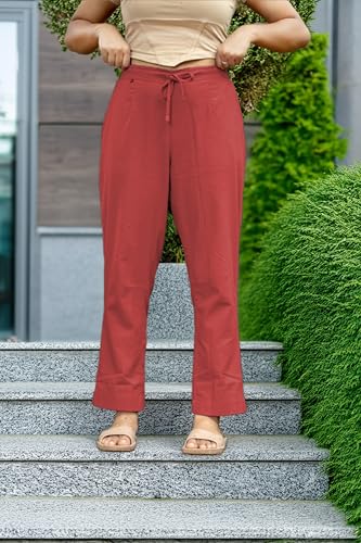 Image of Women's Cotton Regular Fit Trousers - Comfortable and Stylish Casual Office Wear Kurti Pants for Daily Use, Soft and Breathable Fabric