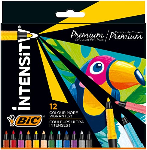 BIC Intensity Premium Filzstifte, zum Malen für Erwachsene und Kinder, in 12 Farben, mit komfortablem Kautschukgriff und stabiler Spitze