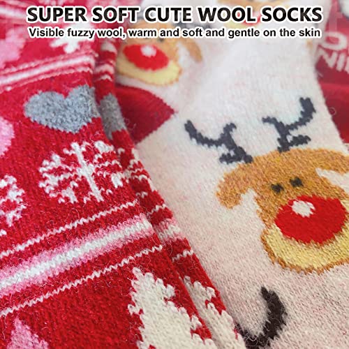 Image of IIG Cute Warm Wool Socks for Women Super Cozy Thick Crew Winter Socks Gifts, 5 Pairs