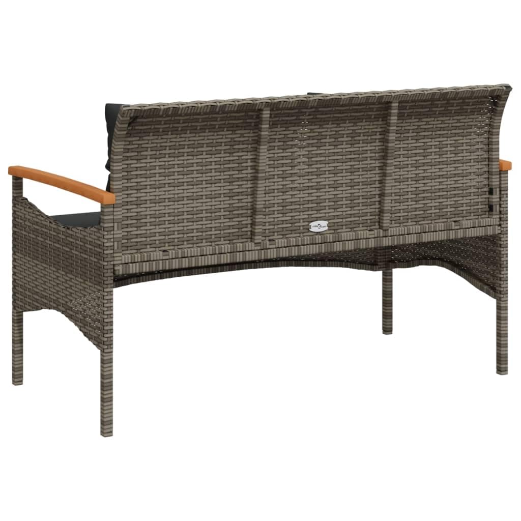 Ławka ogrodowa z poduszką z polirattanu, malowana proszkowo rama stalowa, 116 x 62,5 x 74 cm, ławka do siedzenia outdoorowa w kolorze szarym, ławka na balkon, taras i meble ogrodowe ławka do