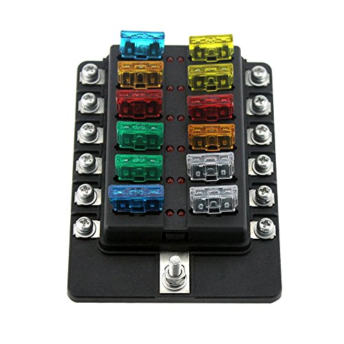 Caixa de Fusiveis,ERYUE 12 Way Blade Fuse Box Holder Fuse Blocks com LED vermelho Indicator 10Pcs Fu