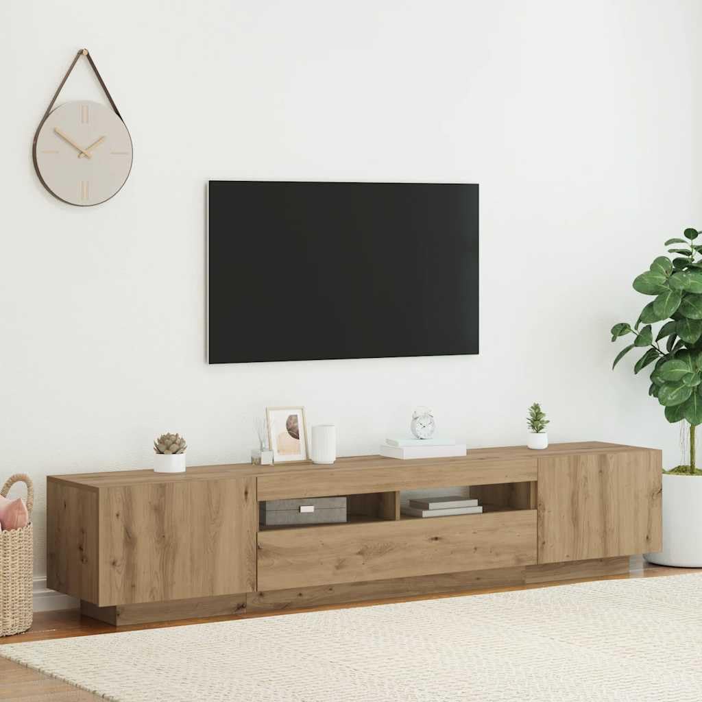 Générique Meuble TV avec lumières LED chêne Artisanal Bois d'ingénierie,Meubles,Meubles TV,3329166