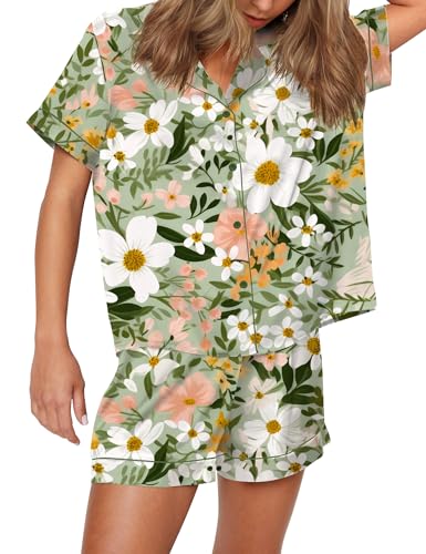 Image of SHESHOW Satin Pajamas for Women Set Preppy Animals Pjs Short Sleeve Shorts 2 Piece Loungewear Sets XS-XXL