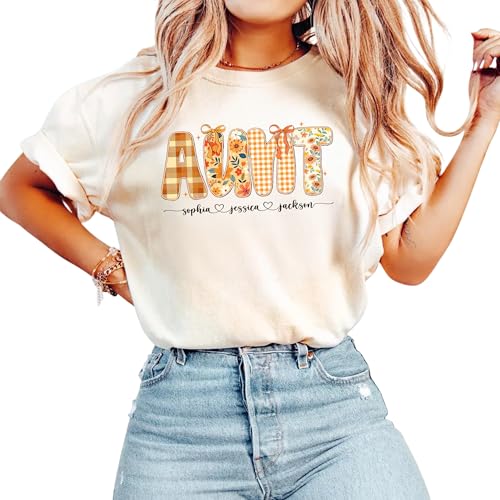 Personalized Preppy Floral Fall Grandma Bundle Shirt with Grandkids Name, Retro Pumpkin Spice Autumn Shirts2