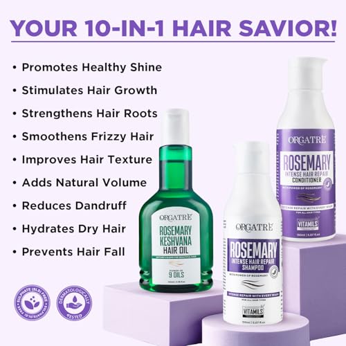 Image of Orgatre 3 Step Kit - Rosemary Shampoo, Conditioner & Hair Oil For Hair Growth | Nourishes & Strengthen Hair Follicles | All Hair Types Dermatologically Tested