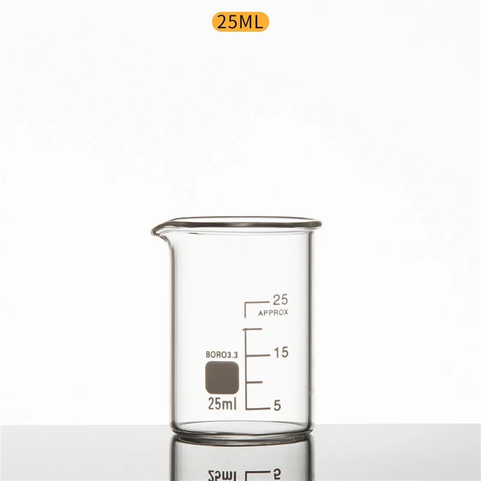 Vaso de precipitados de Vidrio para Laboratorio, Espesado, Resistente a Altas temperaturas, 5 ml, 10 ml, 25 ml, 50 ml y 100 ml (5)
