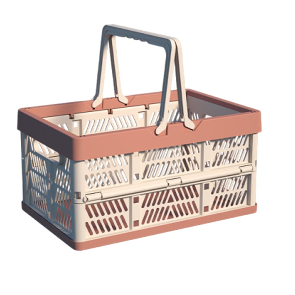 Plastic Collapsible Picnic Basket Stackable PP Crates for Home Kitchen (Red S)