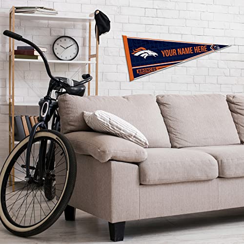 Image of Rico Industries NFL Football Denver Broncos Personalized - Custom 12 inch x 30 inch Soft Felt Pennant - EZ to Hang