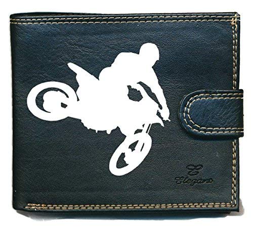 Billetera y monedero con cremallera pequeña para hombre con solapa, Moto cross (Negro) - portrabat-motocross Cover