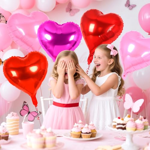 Image of 12 Pcs Colorful Heart Balloons,18 Inch Heart Foil Balloons Love Balloon Valentine Balloon for Birthday Party Wedding Engagement Party Baby Shower Valentine Day Decorations