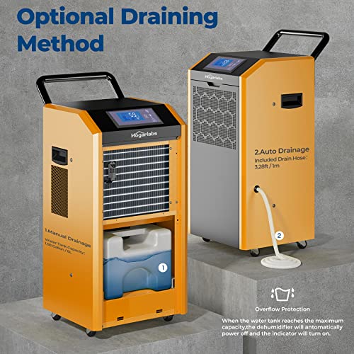 Hogarlabs Commercial Dehumidifier Up To 180 Pints For 8000 Sq. Ft Large Space, Dehumidifiers For Basement With Drain Hose And 1.58 Gallon Water Tank For Basement, Shop, Crawl Space, Cellar Warehouse Commercial. Orange #TOP2