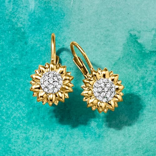 Ross-Simons 0.40 ct. t.w. White Topaz Sunflower Drop Earrings in 18kt Gold Over Sterling4