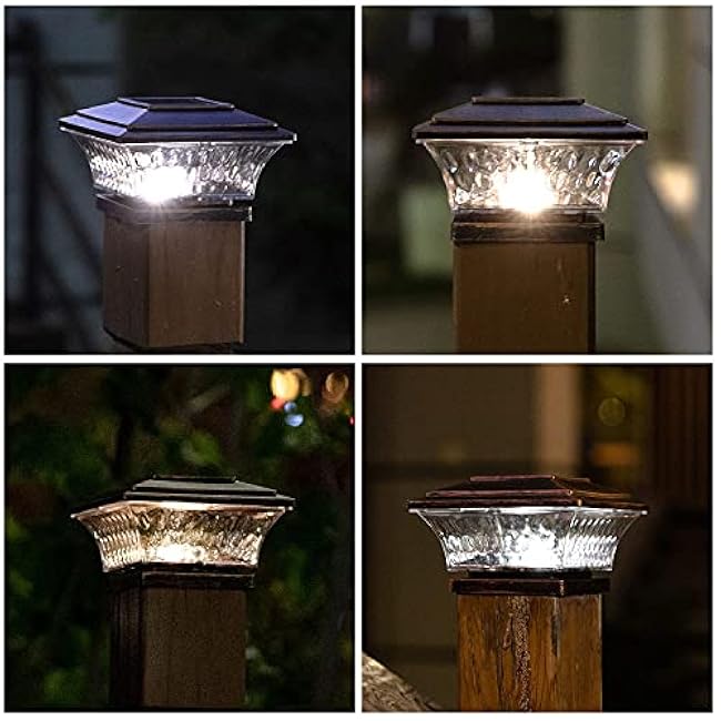 HUYIENO Solar Post Cap Lights Outdoor LED Lighting Deck Fence With Two Light Modes Warm White/Bright White Suitable for 4x4 Wooden Posts Brushed Copper 6PK