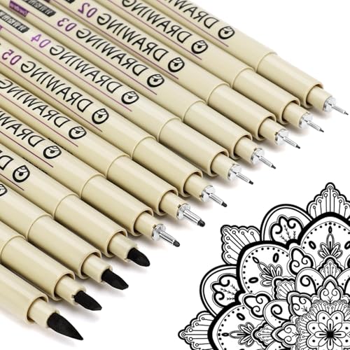 Image of Muchcute 12 Fineliner Black Pens Set Ink Pens Zentangle Manga Art
