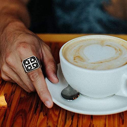 Jerusalem Cross Rings for Men,Mens Stainless Steel Christian Signet Ring,Vintage Silver Catholic Templar Ring in Size 7-15 5