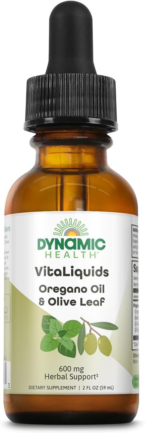 LIFETIME Dynamic Health Oregano Oil & Olive Leaf VitaLiquid Drops - Plant Based Herbal Supplements with Wildcrafted Oil of Oregano and Organic Olive Leaf - 60-Day Guarantee, 59 Servings, 2oz
