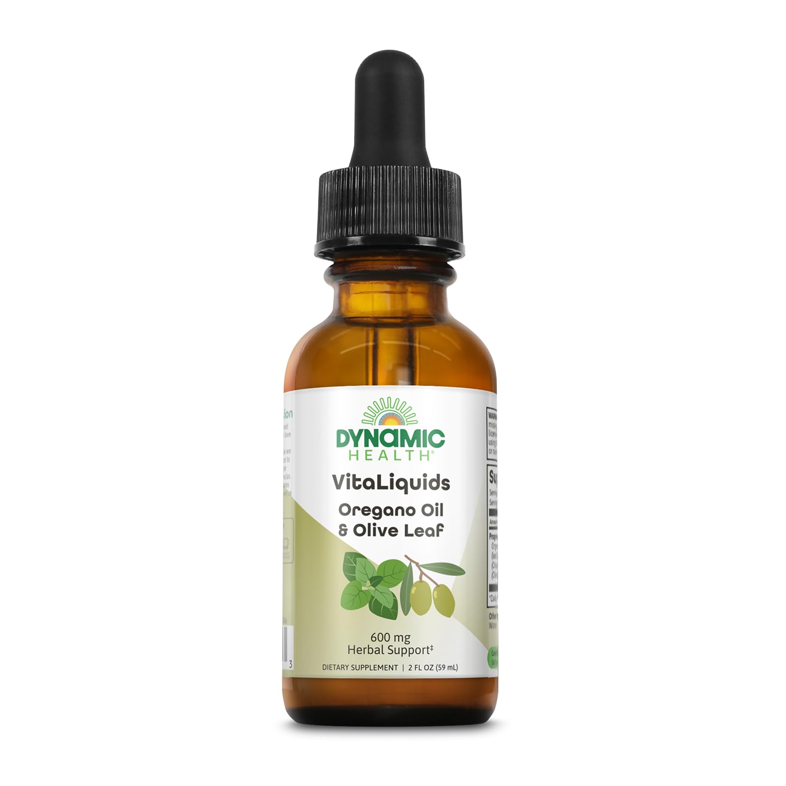 LIFETIME Dynamic Health Oregano Oil & Olive Leaf VitaLiquid Drops - Plant Based Herbal Supplements with Wildcrafted Oil of Oregano and Organic Olive Leaf - 60-Day Guarantee, 59 Servings, 2oz