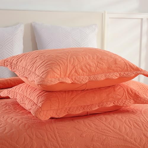 MarCielo 3-Piece 100% Cotton Oversized Bedspread Lightweight Quilt Coverlet Embroidery Farmhouse Bedding Set T0 (Salmon, Oversized Queen (100"x106"))