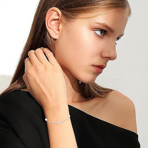 Sterling Silver 0.15 carat Natural Diamond Cross Bracelet for Women, Christian Jewelry Gifts for Her, 6.5-8.5 Inches2