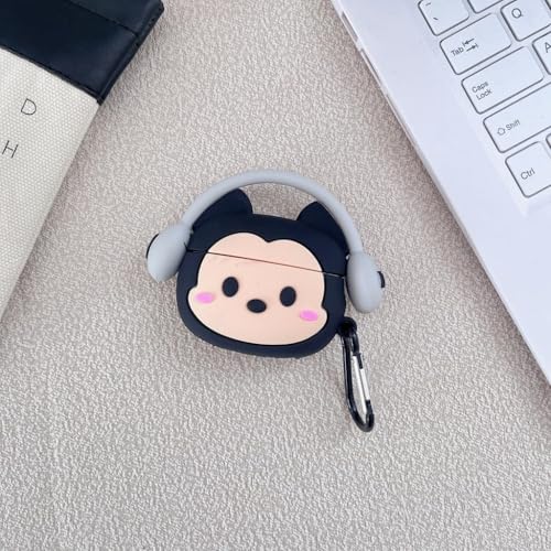 Image of Meyaar Earphone Case Cover Compatible for Realme Buds T300, Soft Silicone Skin Case Cover Shock-Absorbing Protective Case with Keychain (Front LED Visible) (Mic.Key with Grey Band)