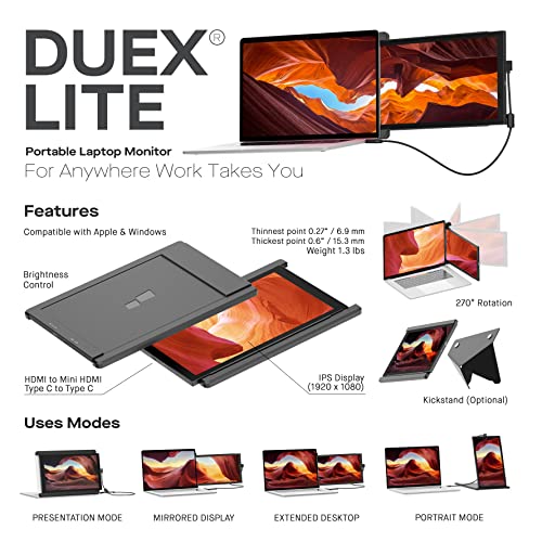 Image of Portable Monitor - Mobile Pixels Duex Lite 12.5 inch FHD 1080p Laptop Monitors | USB Type-C /HDMI Ports, Portable Monitor for 12'' to 14 inch Laptops, Compatible with macOS /Windows /Apple /Android /Switch(Black)