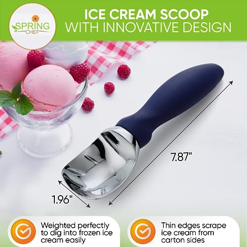 Image of Spring Chef Heavy Duty Metal Ice Cream Scoop w /Soft Grip Handle, Sapphire