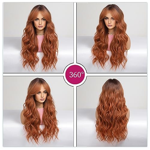 Esmee Long Wavy Ombre Ginger Auburn Wigs for Women Natuaral Synthetic Hair Heat Resistant Wig for Daily Party Cosplay Use - Image 4