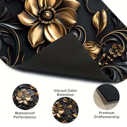 Image of Nuxovilar Black Gold Flower Stove Cover Diatom Mud 20.47x28.34 In | Glass Protector Countertop Mat Counter Saver Cooktop Cover Kitchen Cooking Area Home (Black Gold Floral)
