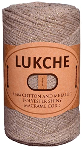 Lukche Cotton And Polyester Shiny Macrame Cord 3Mm 224 Yards, 75% Cotton, 25% Metallic Polyester, Colorful Crochet Macrame Bag Craft For Wall Hangers, Bags, Bottom Plates, Carpets (Brown Gold) #TOP7