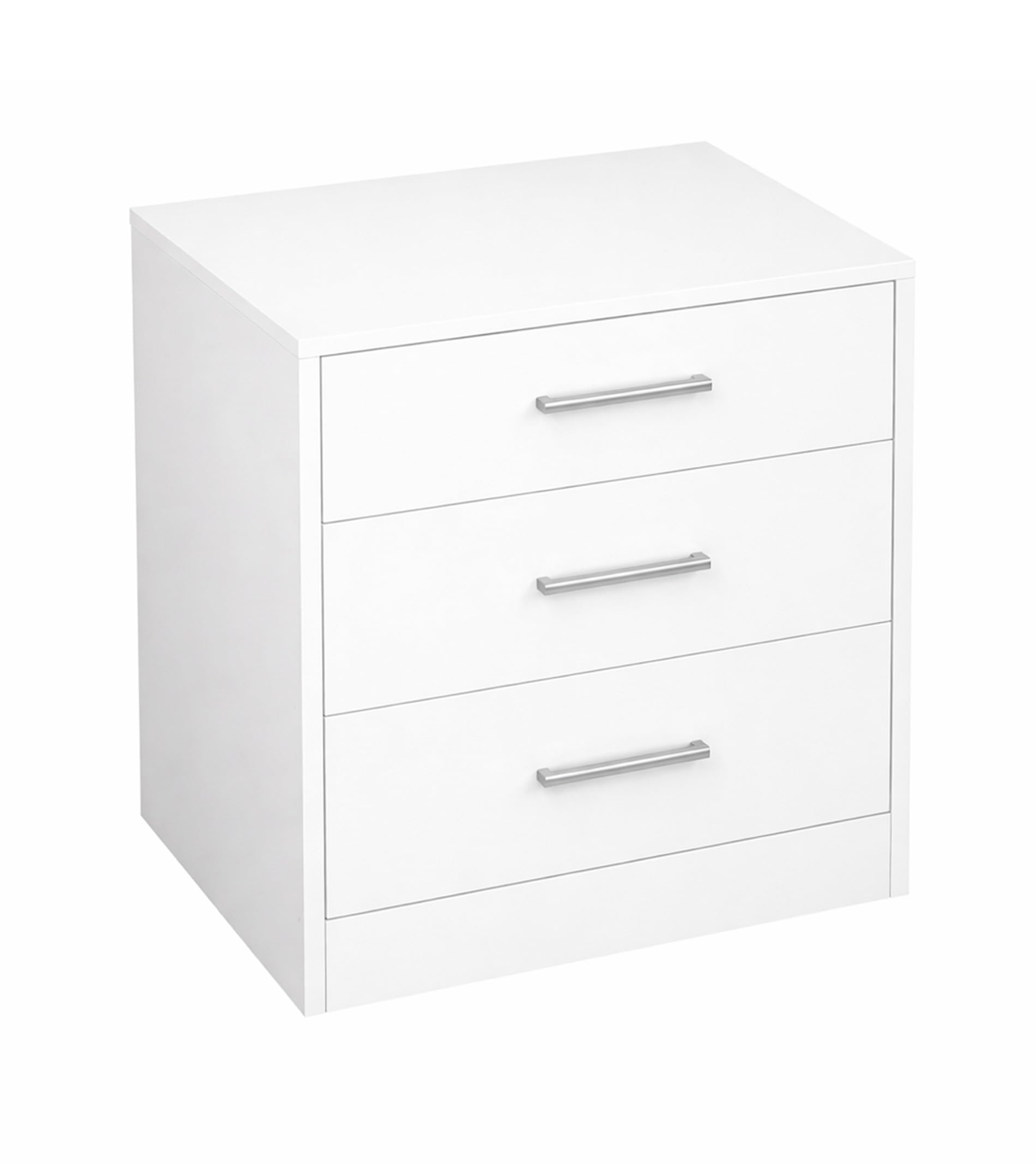 Mesita Noche Elara 45x40x57 cm – 3 Cajones con Guías Metálicas, Diseño Moderno en MDF Lacado con Tiradores Cromados, Ideal para Dormitorio, Color Blanco