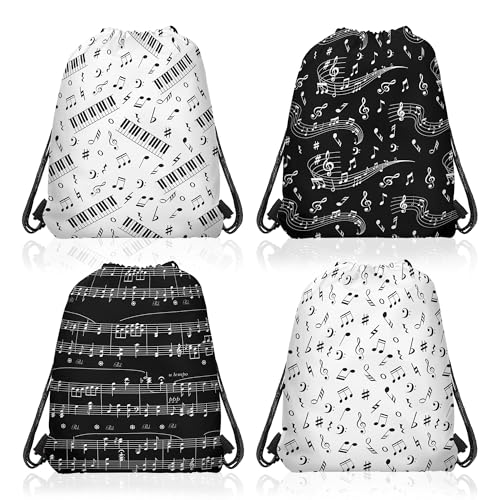 12 Pcs Black & White Sheet Music Drawstring Bag Set Music Note Theme Backpack Storage Bag Ideal for Travel, Fitness, and Everyday Use, 2 Design