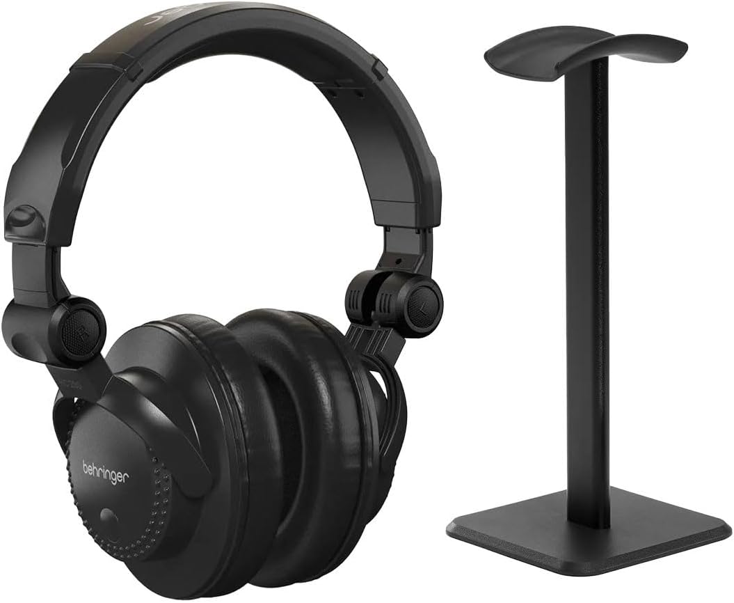Behringer HC 200 Professional Closed-Back Over-Ear DJ Headphones, Bundle with Desktop Headphone Stand
